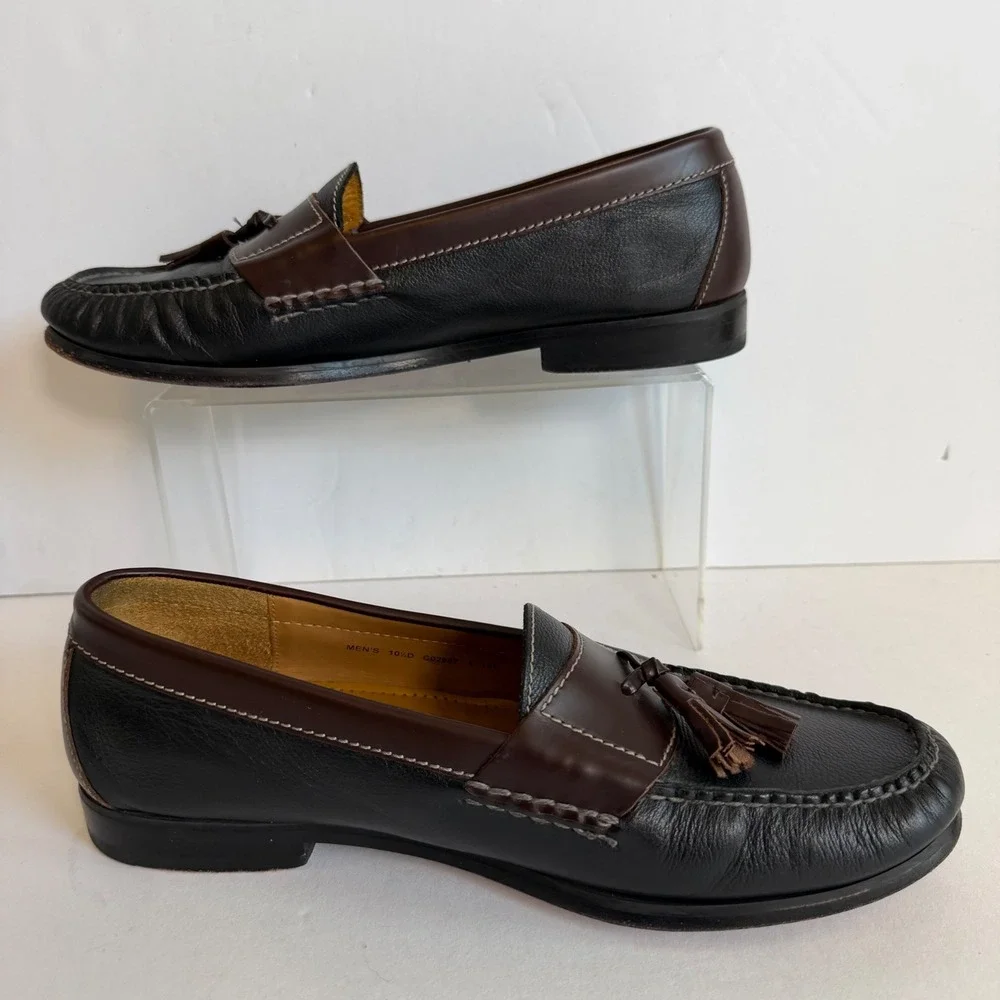 Cole Haan Tassel Loafers 10.5 Black Brown Leather‎ Dress Shoes Preppy Office